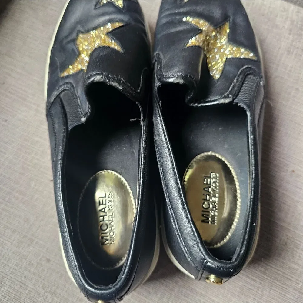 Michael Kors black and gold star slip on shoes. Sz 7